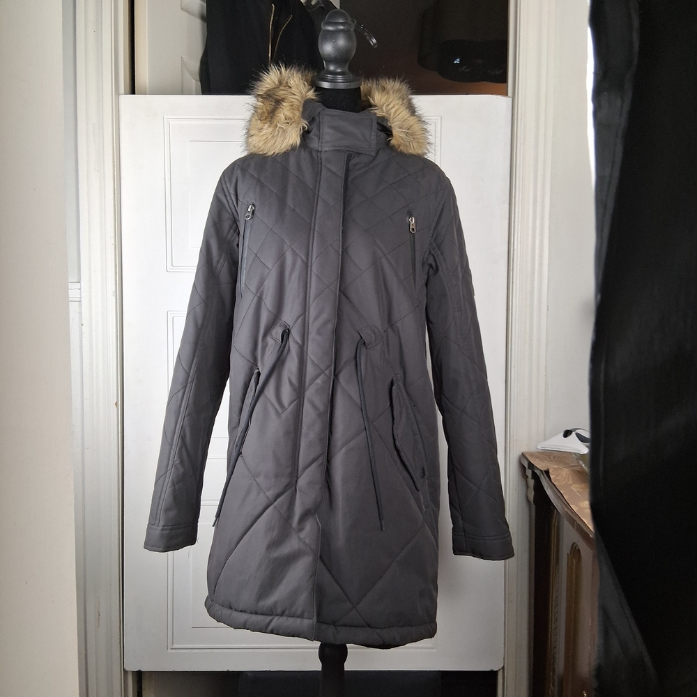 Burton Charcoal Quilted Women's Puffer with Faux Fur Hood